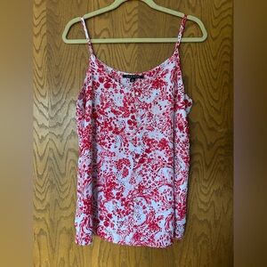 Zac & Rachel Red and White Floral Camisole Dressy Button Front Tank Top